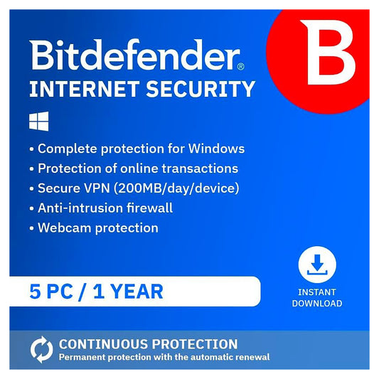 Bitdefender Internet Security, 5 Devices, 1 Year