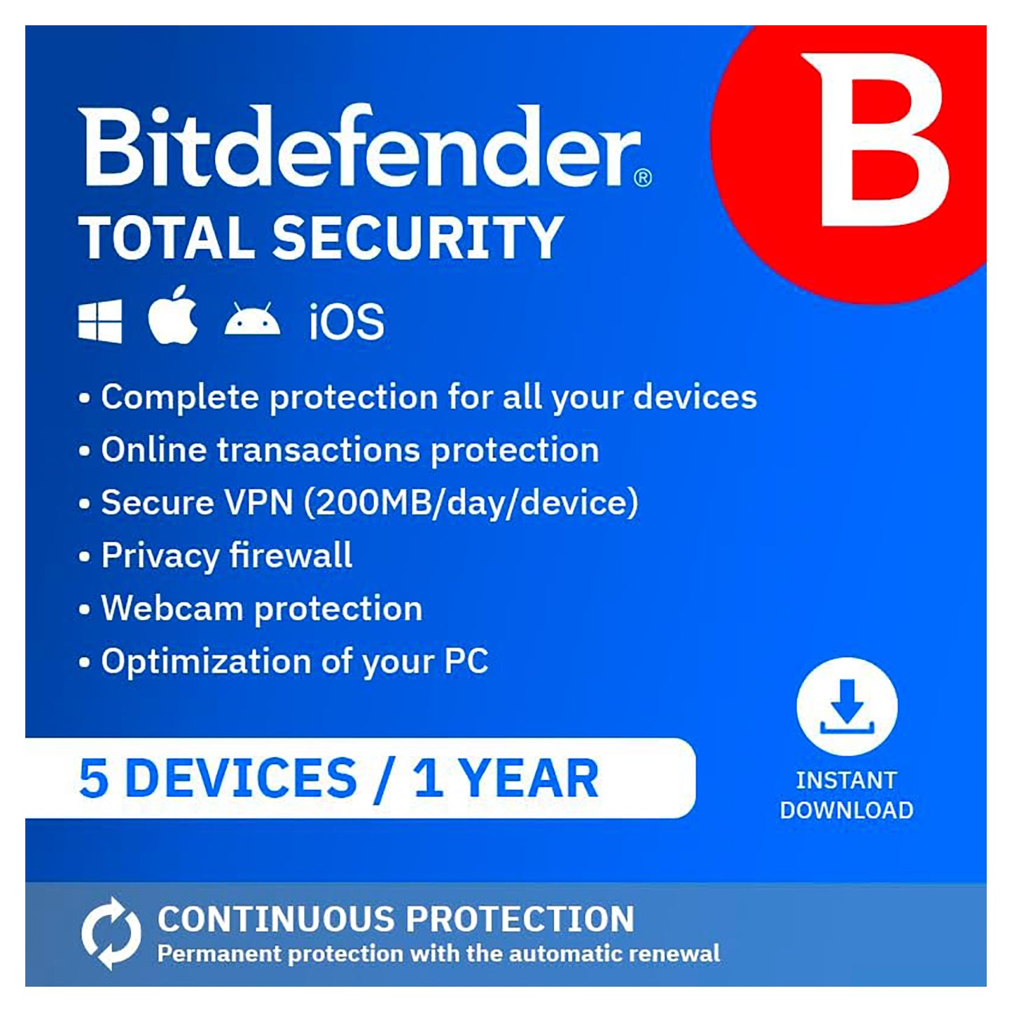 Bitdefender Total Security, 5 Devices, 1 Year