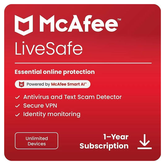 McAfee LiveSafe, Unlimited Devices, 1 Year