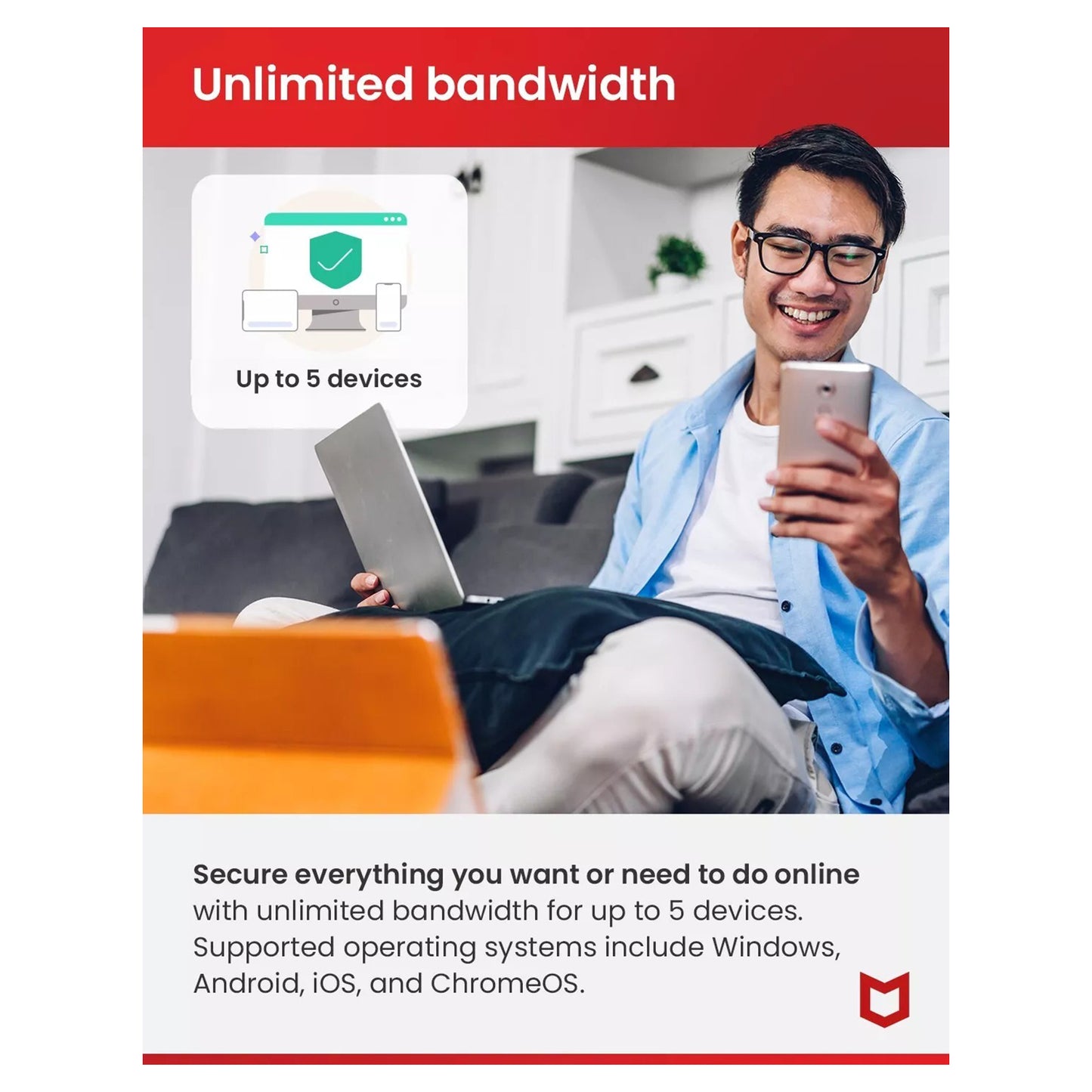 McAfee Safe Connect Premium VPN, 5 Devices, 1 Year