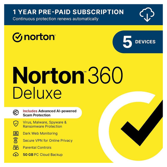Norton 360 Deluxe, 5 Devices, 1 Year