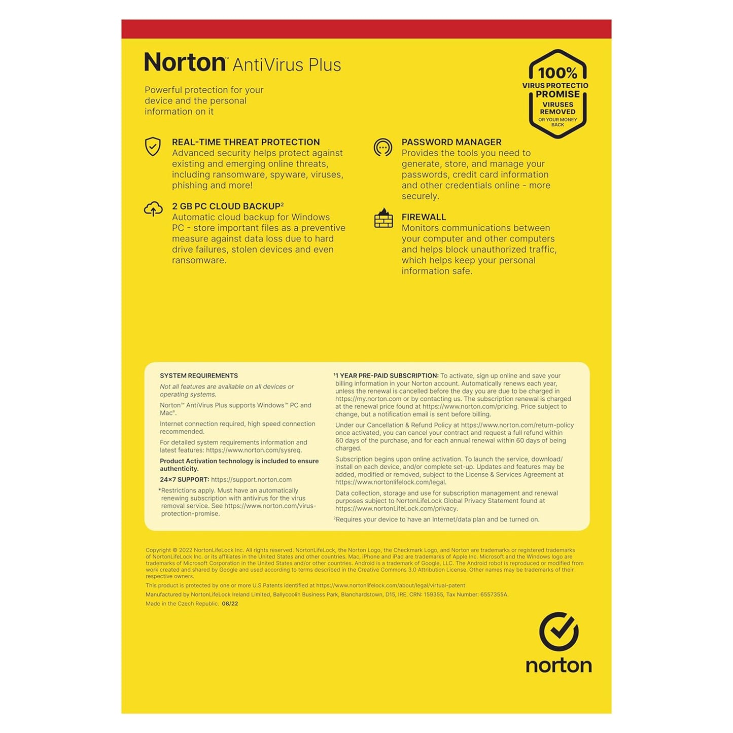 Norton Antivirus Plus, 1 Device, 1 Year
