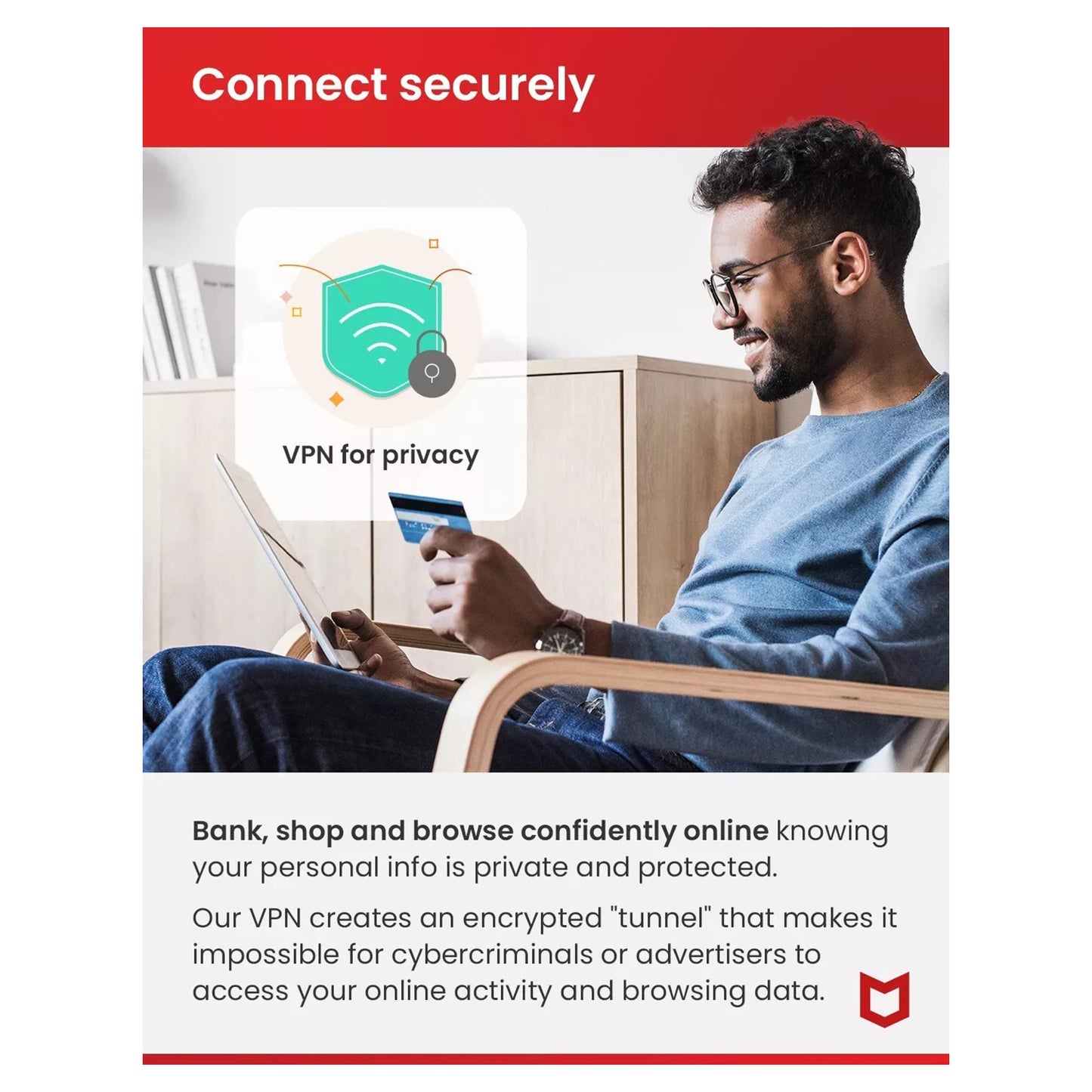 McAfee Safe Connect Premium VPN, 5 Devices, 1 Year